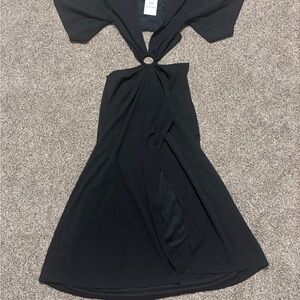 Bardot NWT Deep Plunge Cutout Women's Med Elegant Black Short Sleeve Slit Dress